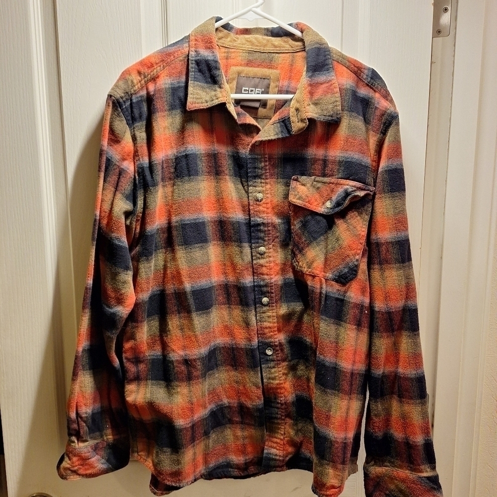 CQR Mens Large Brown Black Flannel Shirt